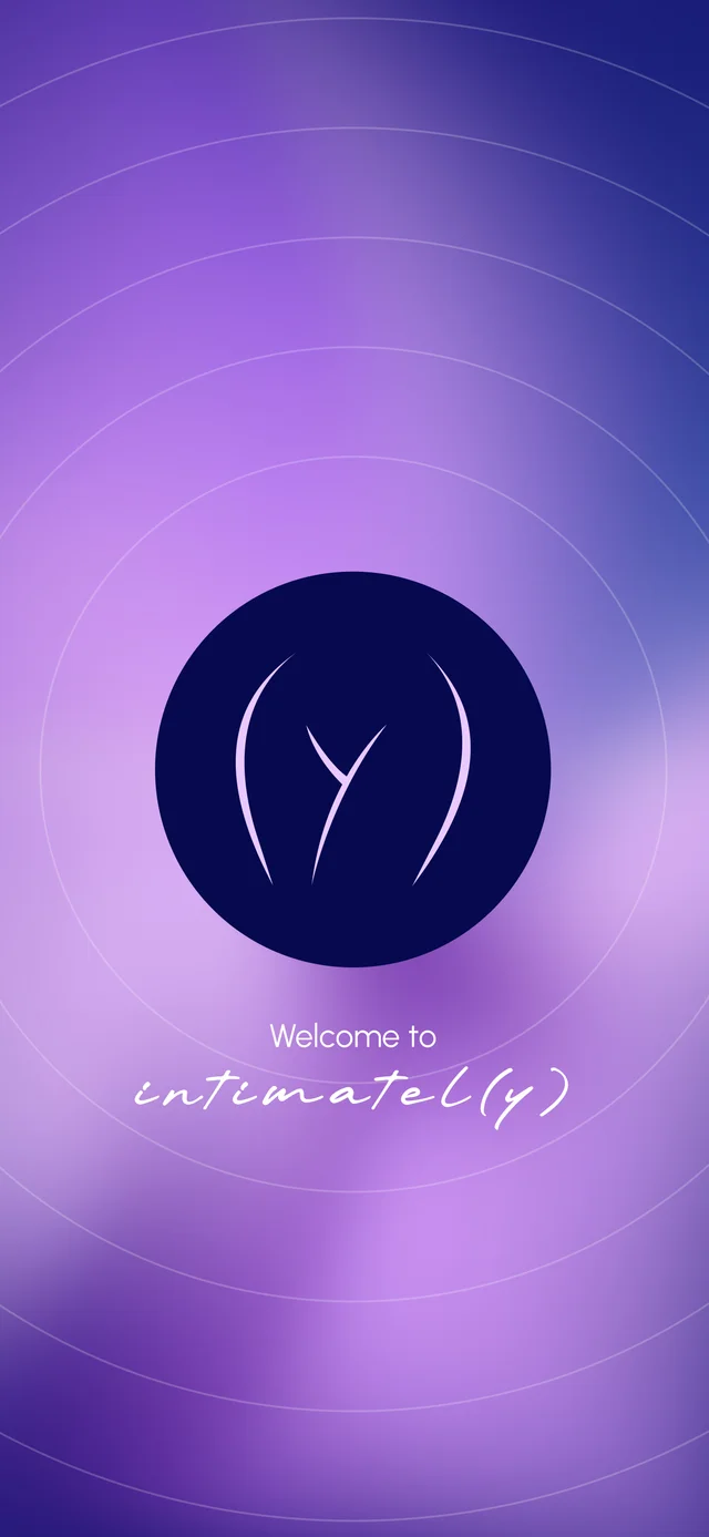 The Intimately welcome screen with its purple circular motif